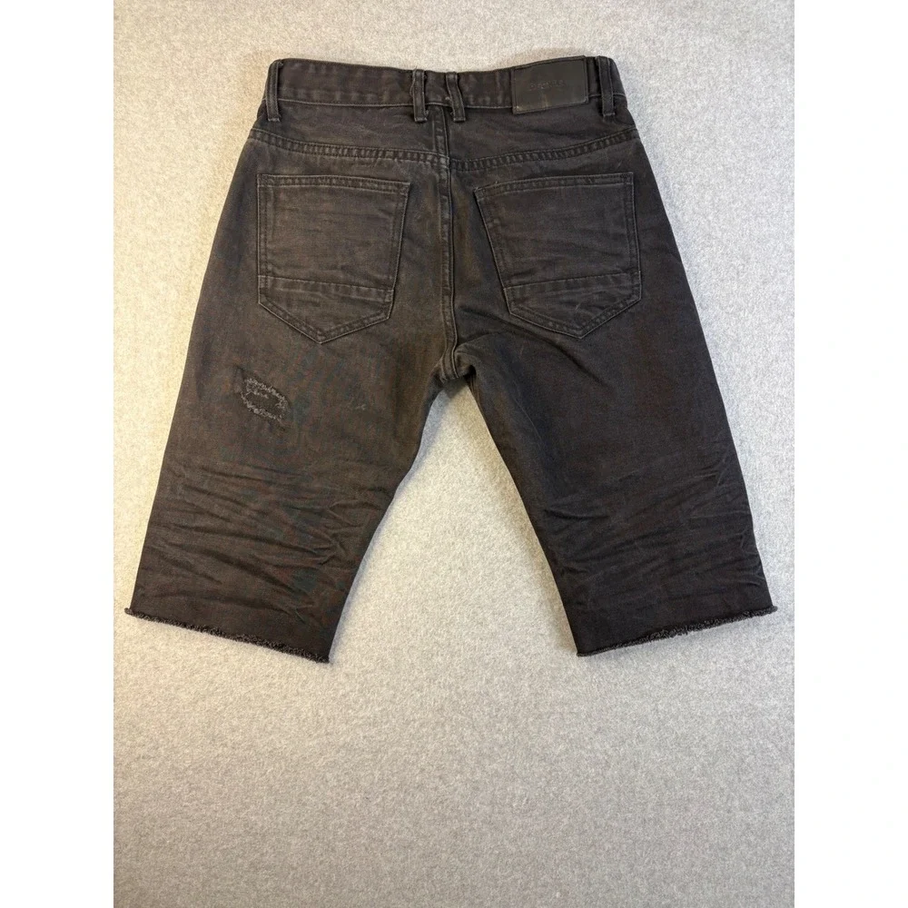 Decibel Mens Distressed Denim Shorts Black Ripped Frayed Hem Size 30